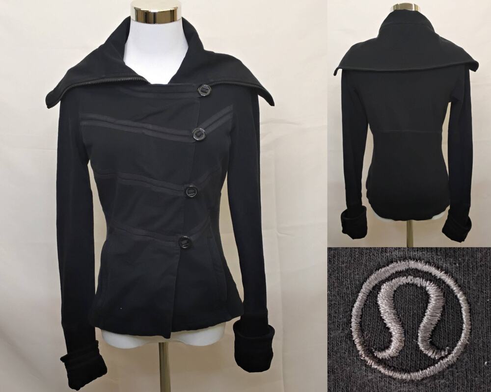 Lululemon Stretch Admiral Jacket Women's 6 Black Large Buttons Knit #J4730